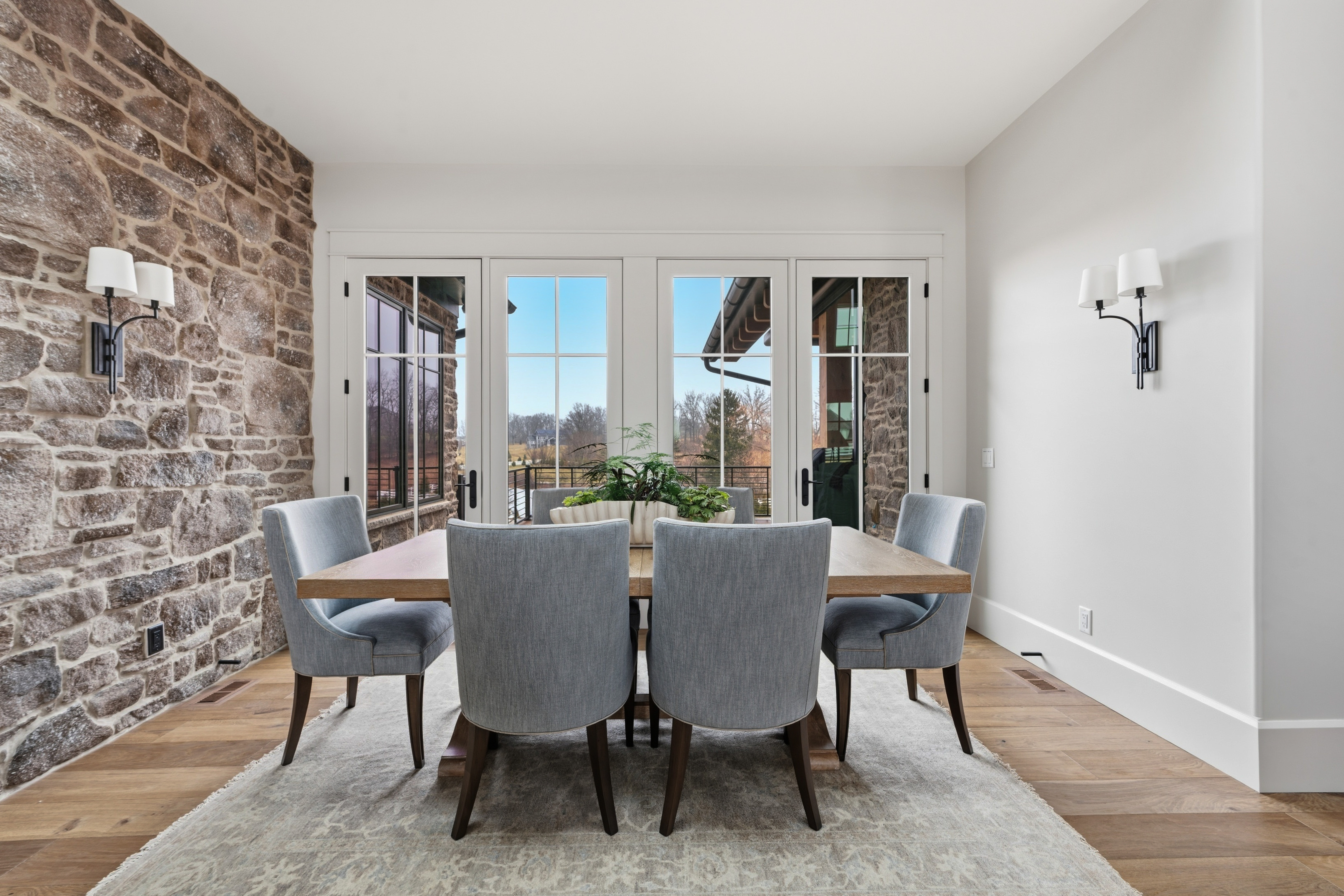 Fred Olivieri Custom Homes Dining Room Stone Wall inspiration Modern Cottage
