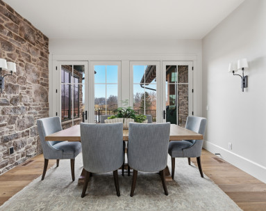 Fred Olivieri Custom Homes Dining Room Stone Wall inspiration Modern Cottage