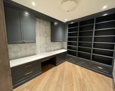 Fred Olivieri Custom Homes Dream Office Custom Office Millwork with Wallpaper