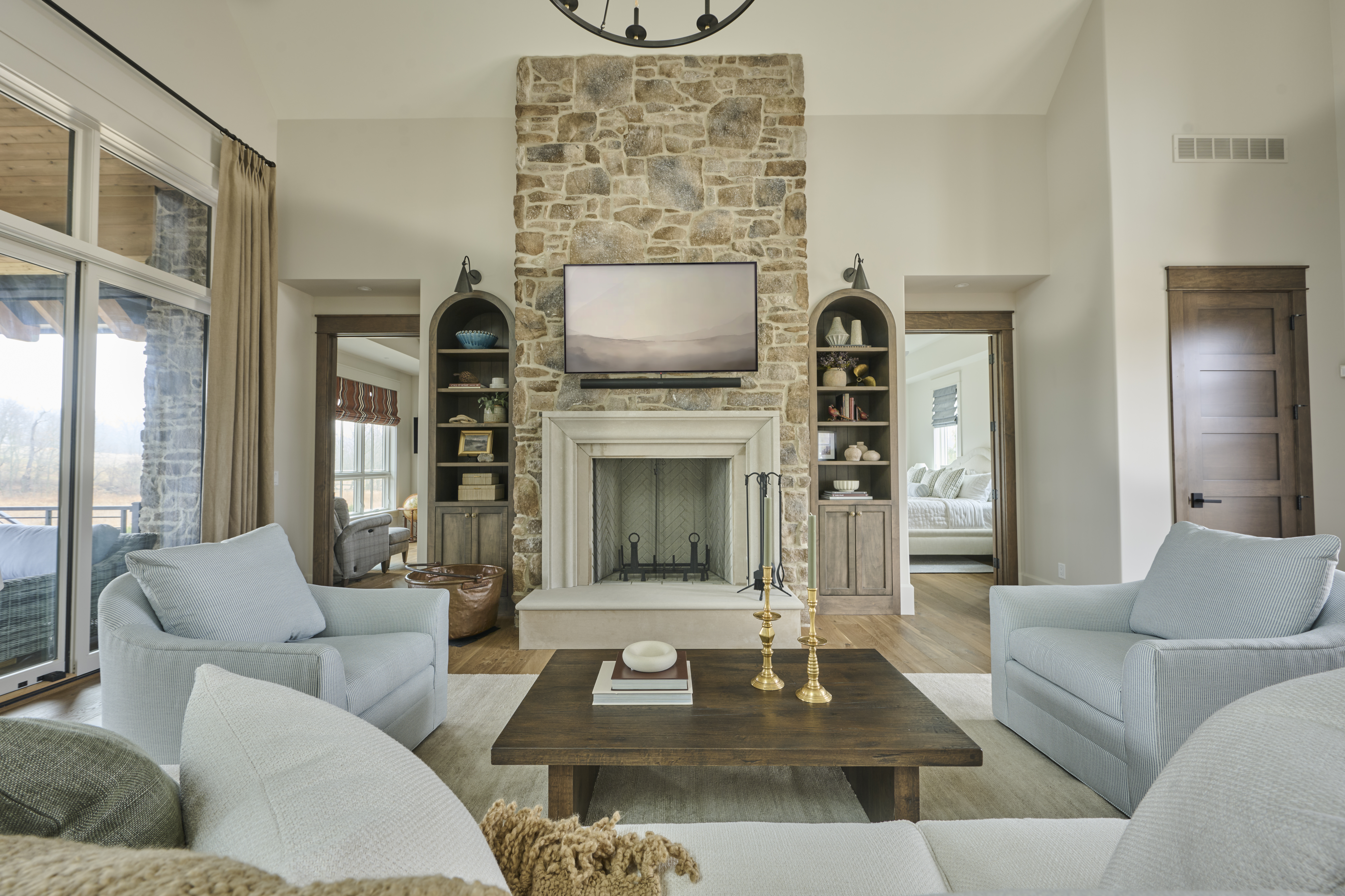 Fred Olivieri Custom Homes Great Room or Living Room inspiration Stone fireplace