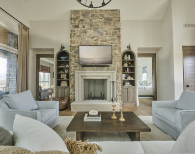 Fred Olivieri Custom Homes Great Room or Living Room inspiration Stone fireplace